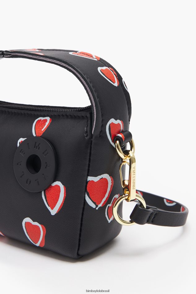 acessórios Bimba Y Lola bolsa hobo de couro corações preto P28JFH60