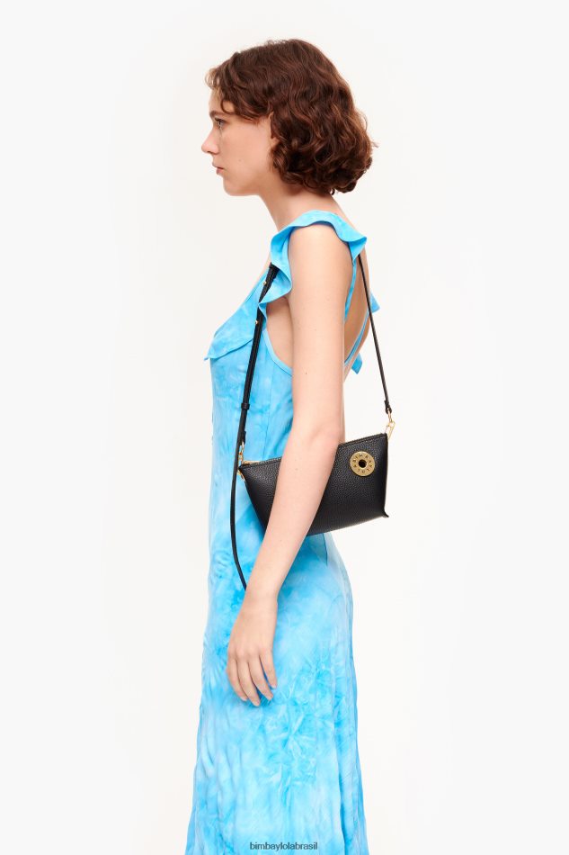 acessórios Bimba Y Lola bolsa transversal trapézio de couro preto P28JFH12
