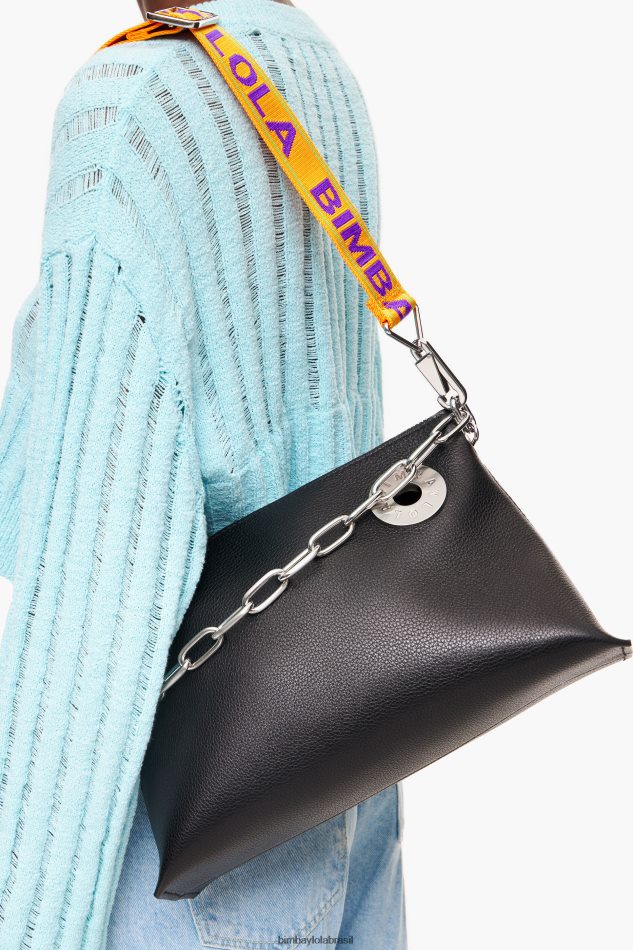 acessórios Bimba Y Lola bolsa trapézio de couro preto P28JFH45
