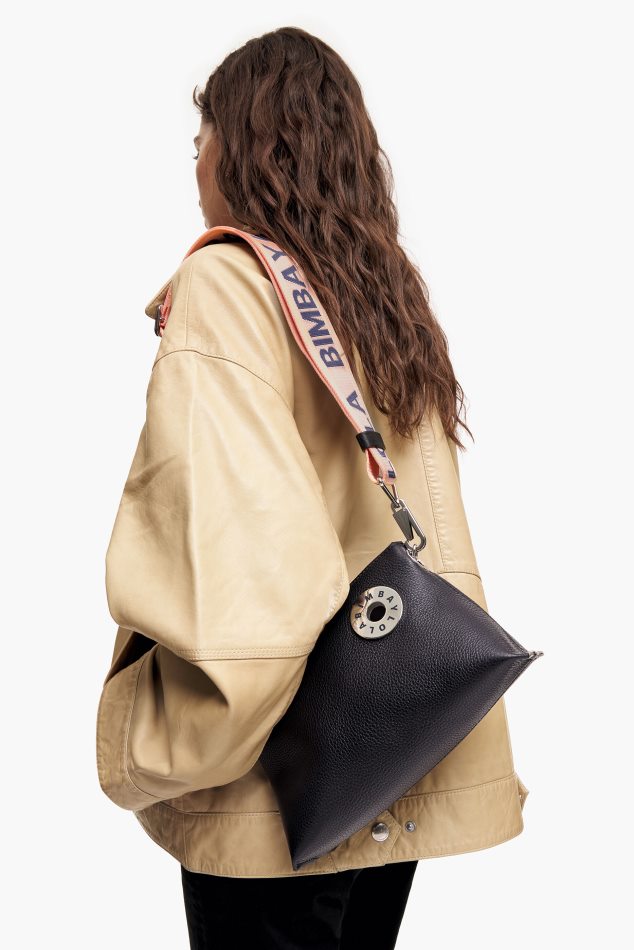 acessórios Bimba Y Lola bolsa trapézio de couro preto P28JFH47