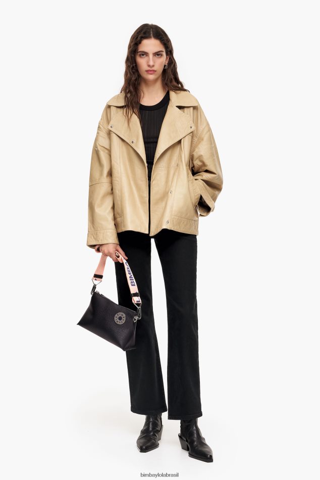 acessórios Bimba Y Lola bolsa trapézio de couro preto P28JFH47