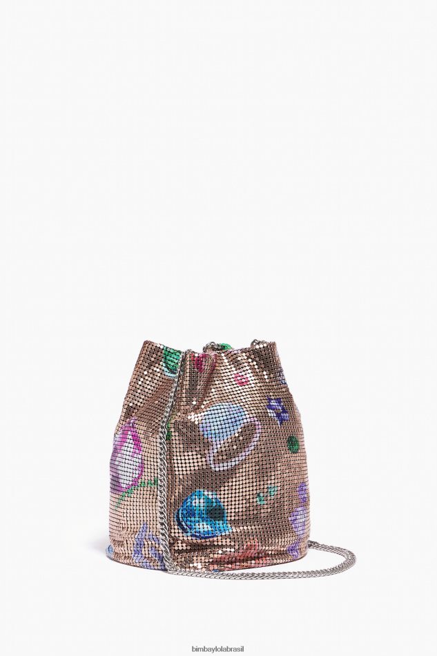 acessórios Bimba Y Lola bolsa bucket mesh com estampa de joias caídas dourado P28JFH147