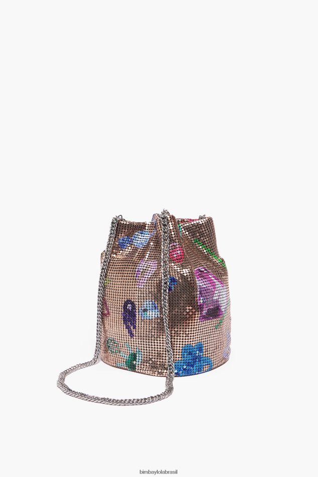 acessórios Bimba Y Lola bolsa bucket mesh com estampa de joias caídas dourado P28JFH147
