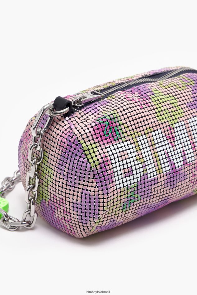 acessórios Bimba Y Lola saco cilíndrico de malha de spray de flores rosa P28JFH142
