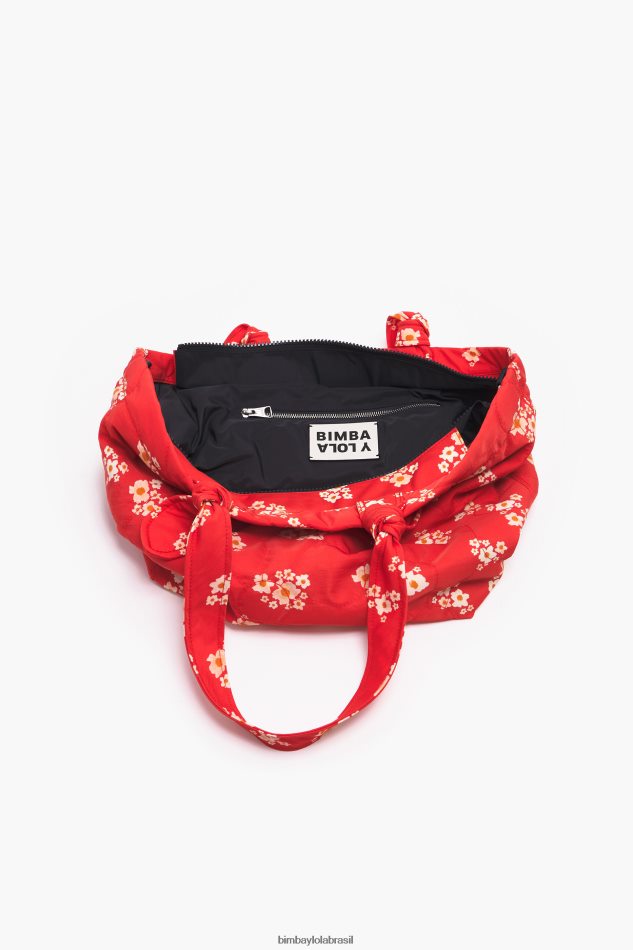 acessórios Bimba Y Lola saco de compras de nylon de flores acrílicas vermelho P28JFH133
