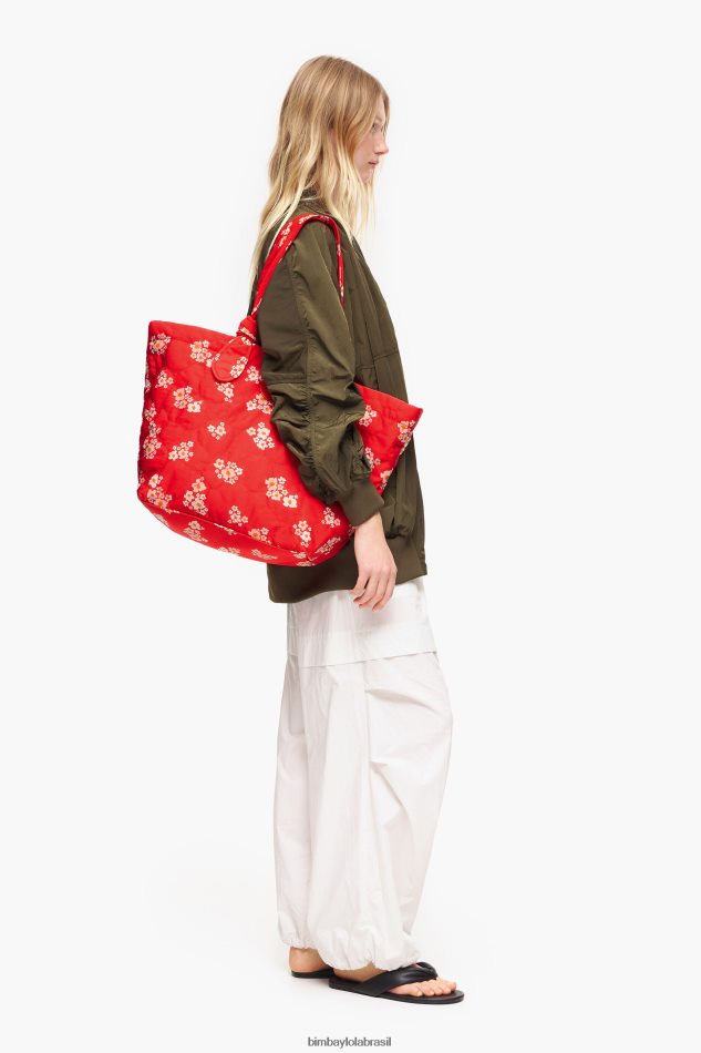 acessórios Bimba Y Lola saco de compras de nylon de flores acrílicas vermelho P28JFH133
