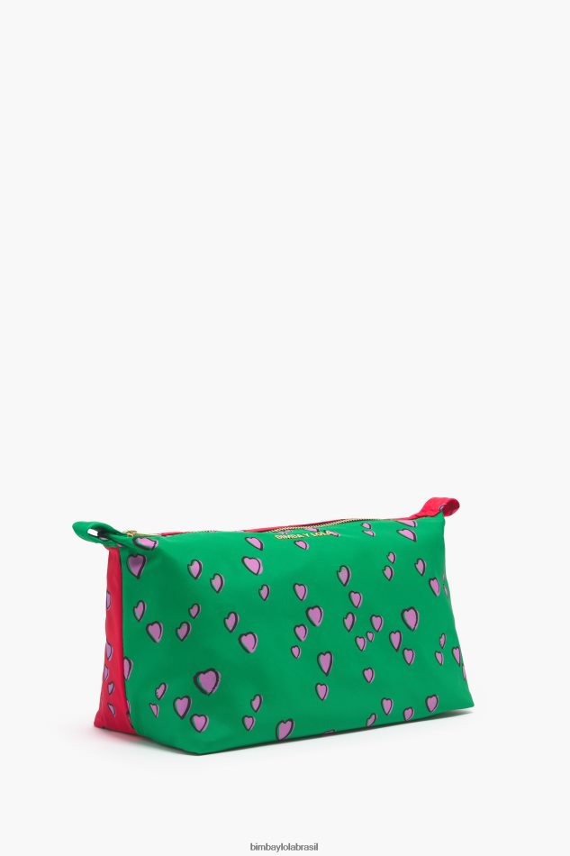 acessórios Bimba Y Lola estojo de maquiagem grande com estampa de corações trapézio verde P28JFH1083
