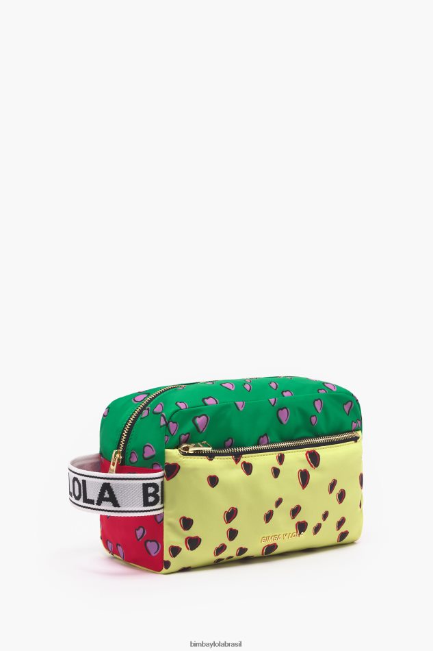 acessórios Bimba Y Lola estojo de maquiagem retangular grande com estampa de corações amarelo P28JFH1086