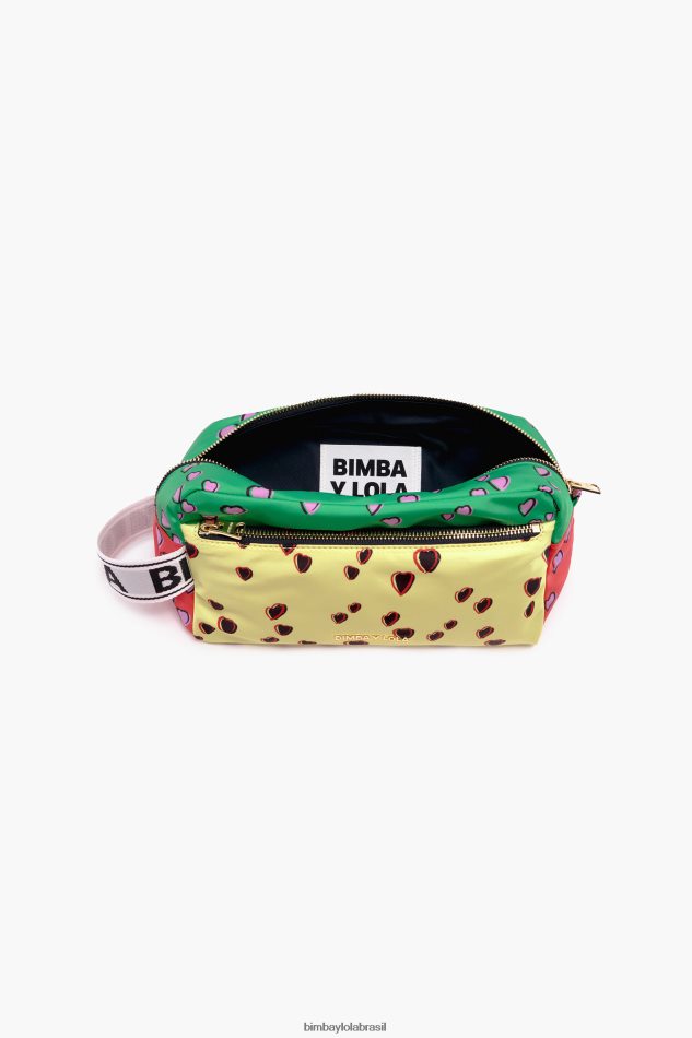 acessórios Bimba Y Lola estojo de maquiagem retangular grande com estampa de corações amarelo P28JFH1086