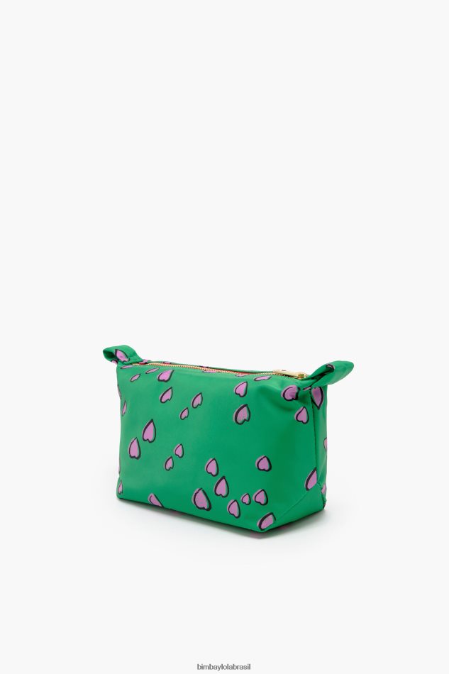 acessórios Bimba Y Lola estojo de maquiagem trapézio pequeno com estampa de corações verde P28JFH1079