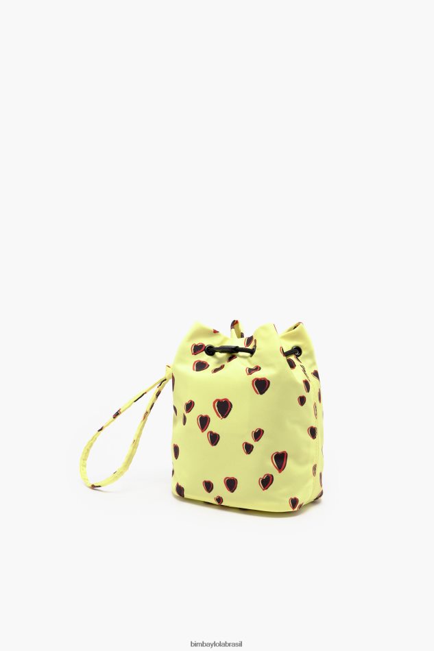 acessórios Bimba Y Lola mini bolsa balde pequena com estampa de corações amarelo P28JFH1084