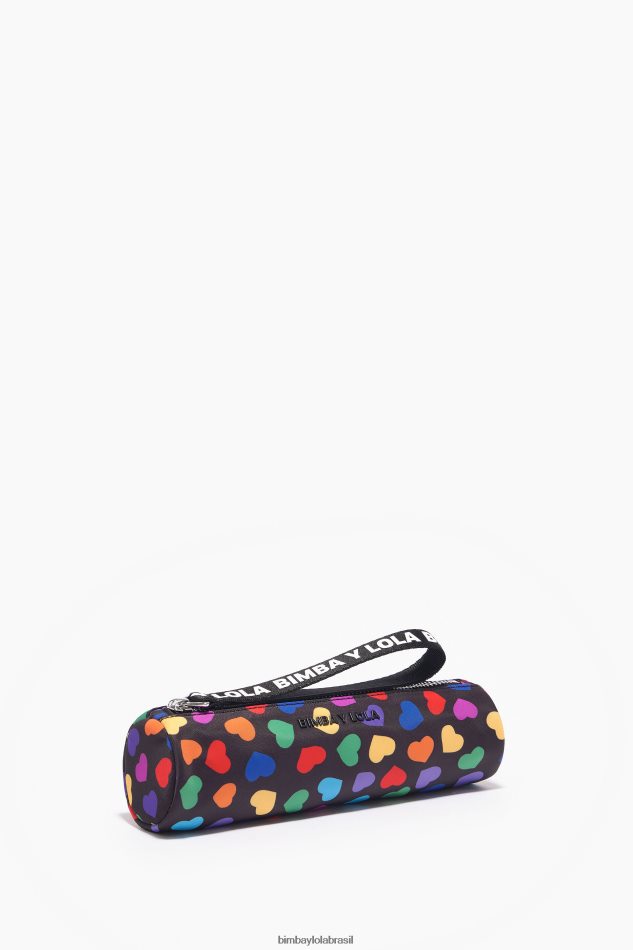 acessórios Bimba Y Lola caixa cilíndrica de nylon com estampa de corações preto P28JFH1119