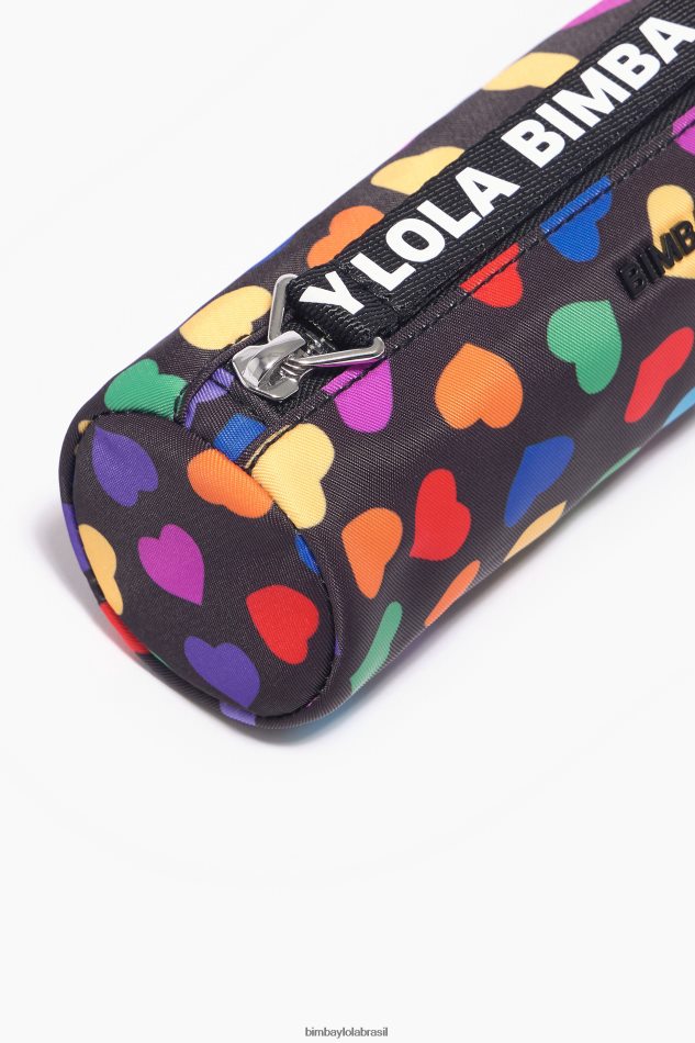 acessórios Bimba Y Lola caixa cilíndrica de nylon com estampa de corações preto P28JFH1119