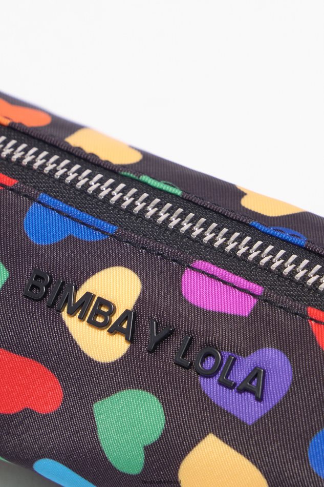 acessórios Bimba Y Lola caixa cilíndrica de nylon com estampa de corações preto P28JFH1119