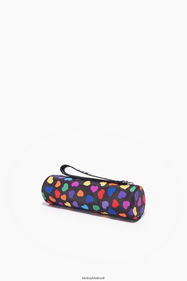 acessórios Bimba Y Lola caixa cilíndrica de nylon com estampa de corações preto P28JFH1119