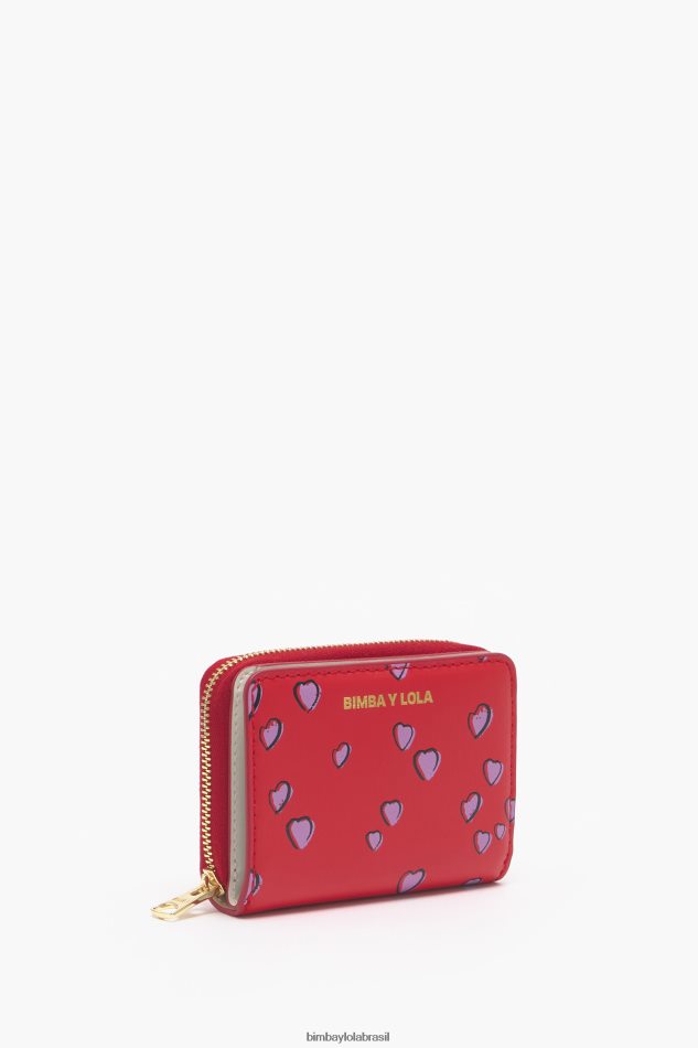 acessórios Bimba Y Lola bolsa de couro pequena aba com estampa de corações vermelho P28JFH1011
