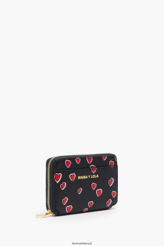 acessórios Bimba Y Lola bolsa de couro pequena com estampa de corações preto P28JFH1013