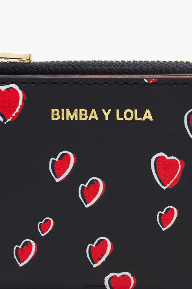 acessórios Bimba Y Lola bolsa de couro pequenos corações preto P28JFH1002