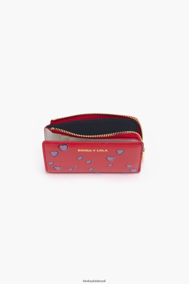 acessórios Bimba Y Lola bolsa retangular de couro pequenos corações vermelho P28JFH1004