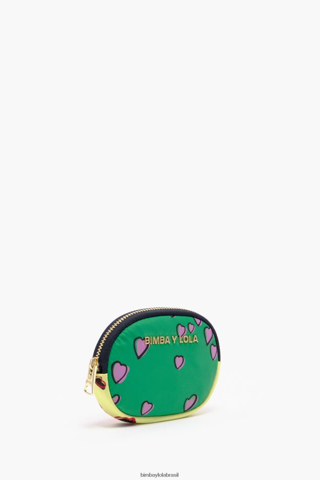 acessórios Bimba Y Lola porta moedas com estampa de corações verde oval P28JFH1027