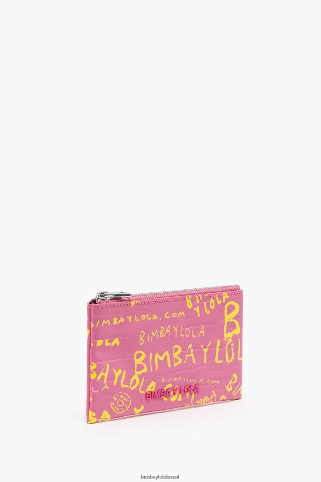 acessórios Bimba Y Lola porta-moedas retangular com estampa de crocodilo rosa P28JFH1041