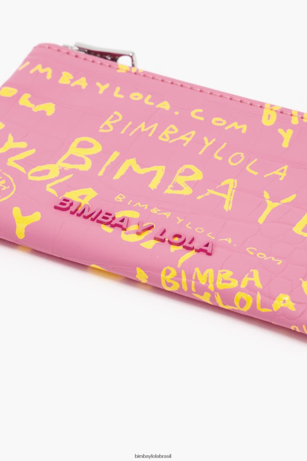 acessórios Bimba Y Lola porta-moedas retangular com estampa de crocodilo rosa P28JFH1041