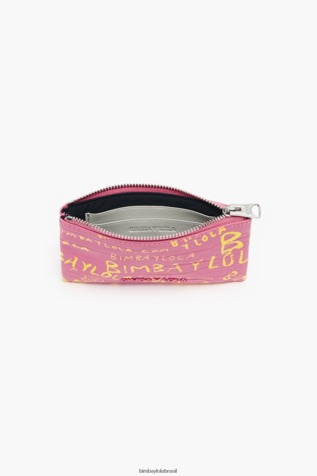 acessórios Bimba Y Lola porta-moedas retangular com estampa de crocodilo rosa P28JFH1041