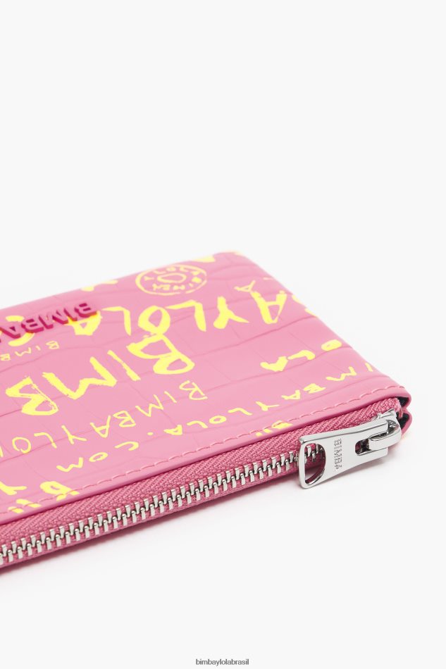 acessórios Bimba Y Lola porta-moedas retangular com estampa de crocodilo rosa P28JFH1041