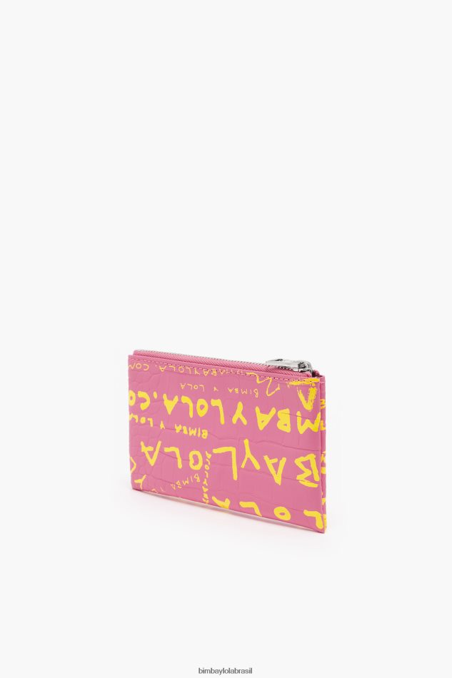 acessórios Bimba Y Lola porta-moedas retangular com estampa de crocodilo rosa P28JFH1041
