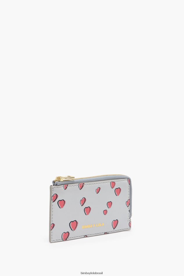 acessórios Bimba Y Lola porta-moedas retangular de couro com estampa de corações pequenos cinza P28JFH1008