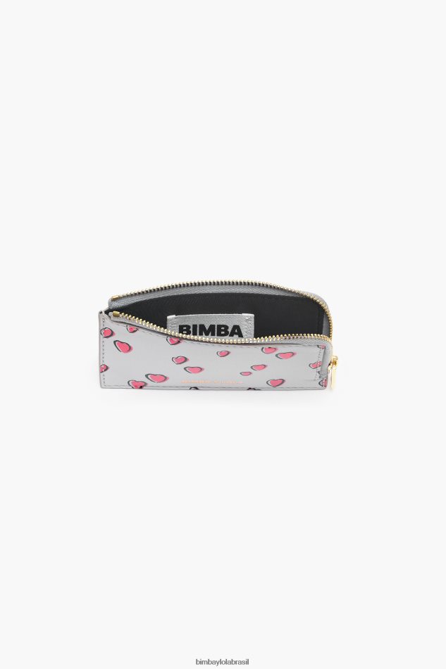 acessórios Bimba Y Lola porta-moedas retangular de couro com estampa de corações pequenos cinza P28JFH1008
