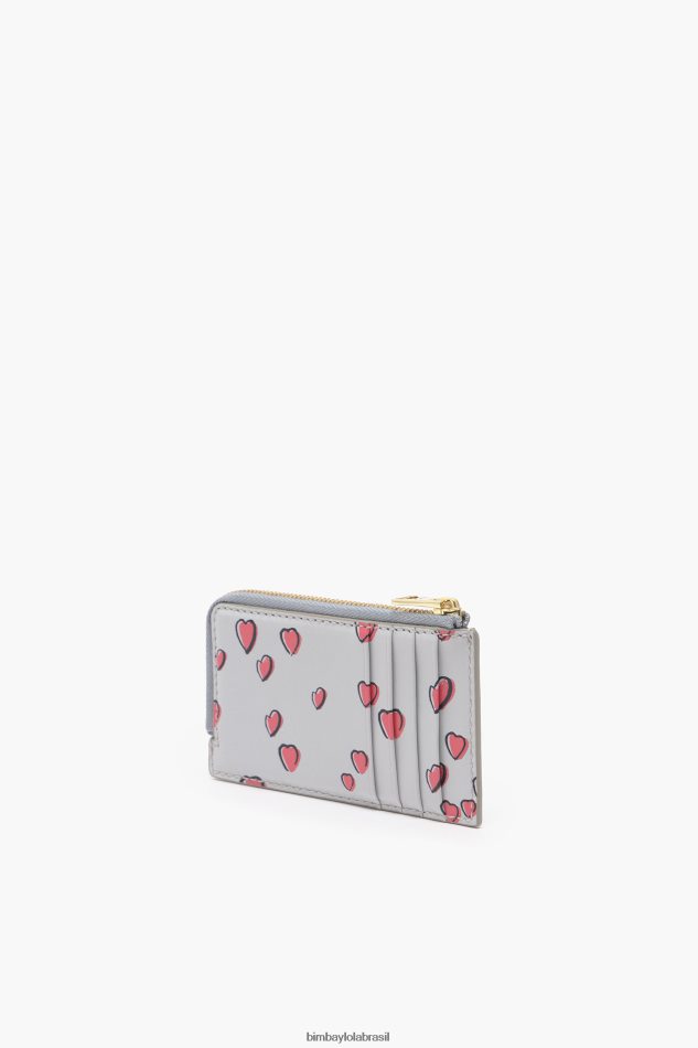 acessórios Bimba Y Lola porta-moedas retangular de couro com estampa de corações pequenos cinza P28JFH1008
