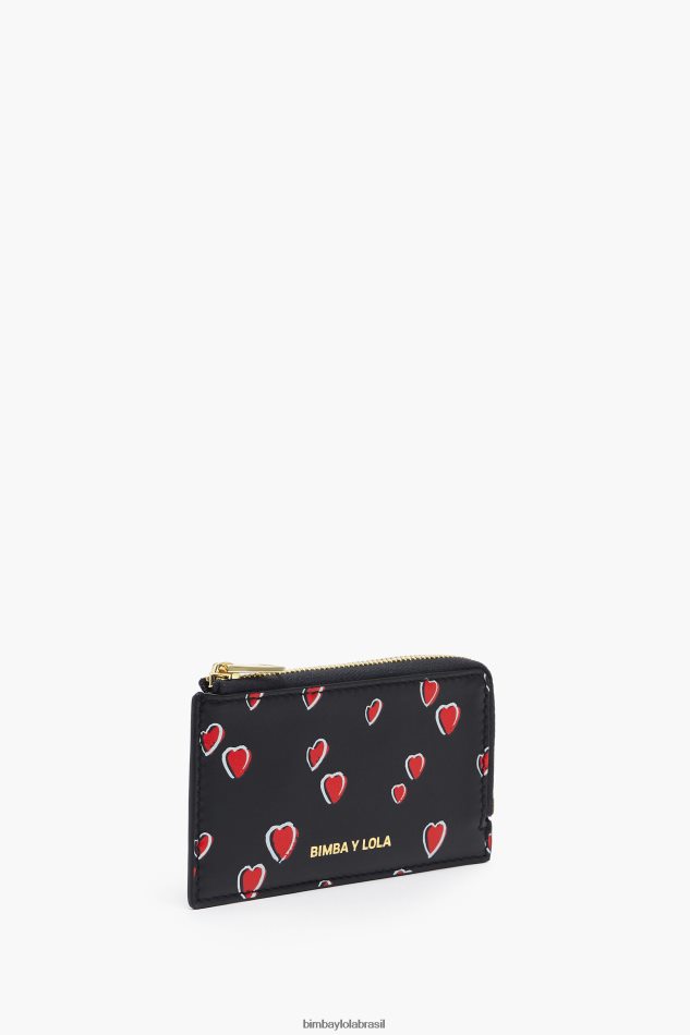 acessórios Bimba Y Lola porta-moedas retangular de couro com estampa de corações pequenos preto P28JFH1007