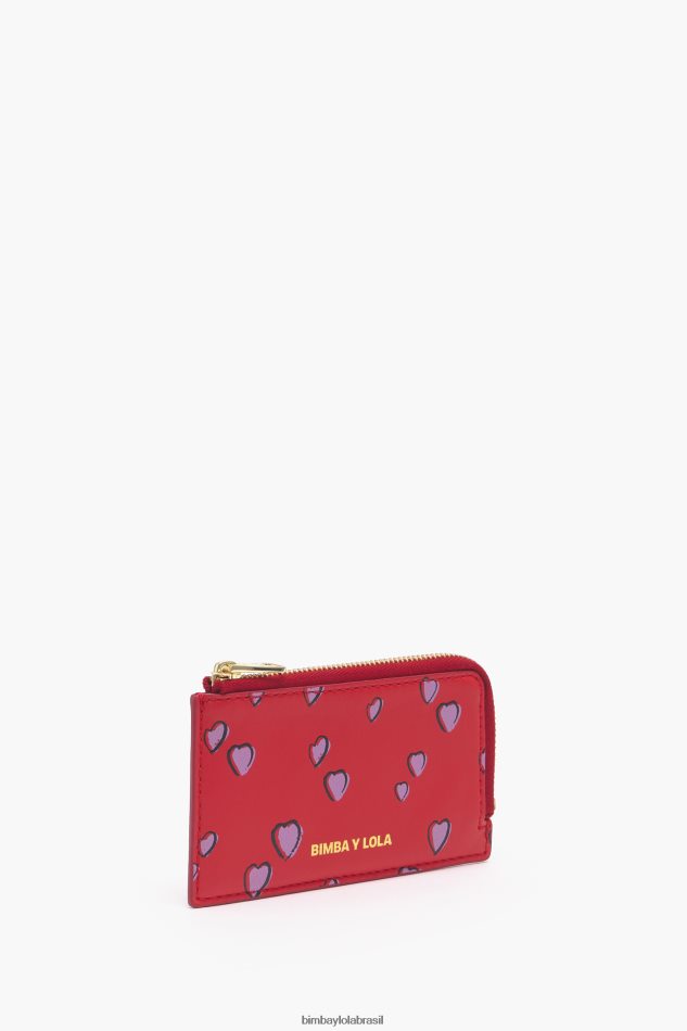 acessórios Bimba Y Lola porta-moedas retangular em couro com estampa de pequenos corações vermelho P28JFH1009