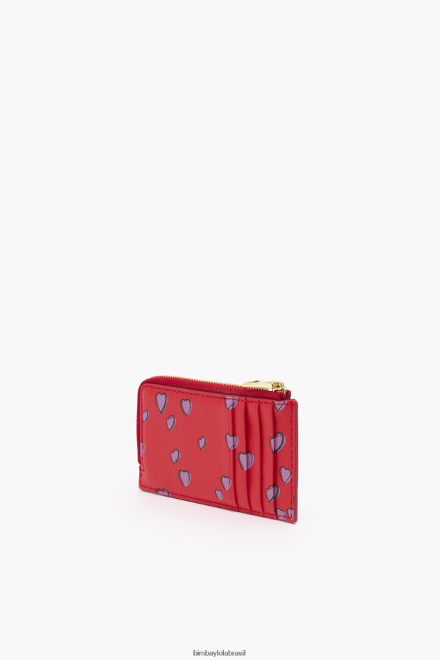 acessórios Bimba Y Lola porta-moedas retangular em couro com estampa de pequenos corações vermelho P28JFH1009