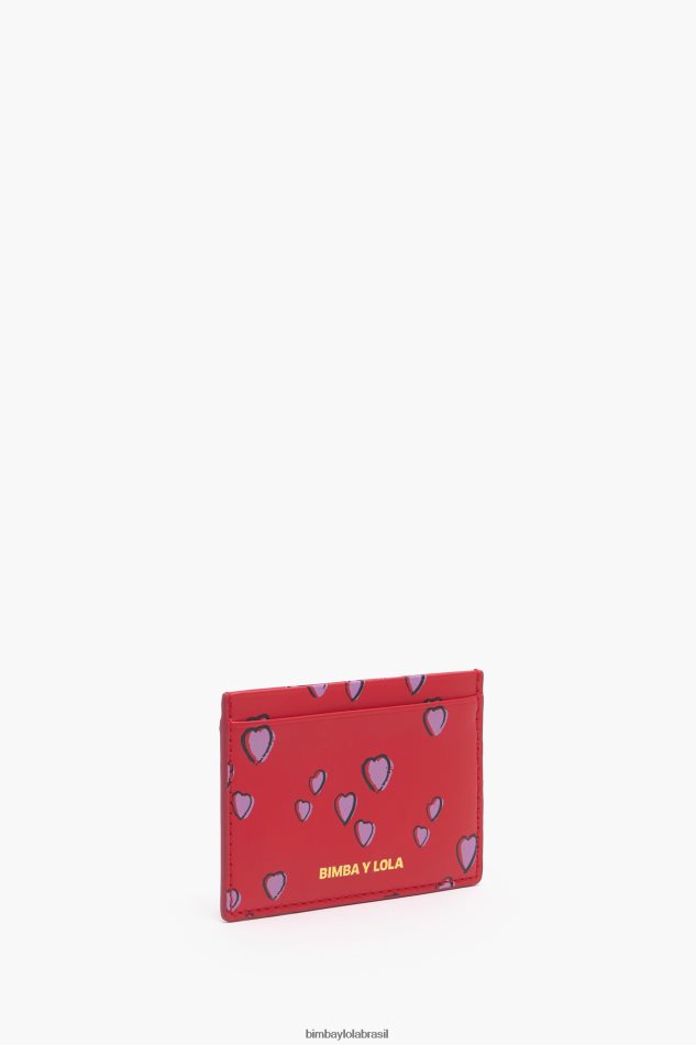 acessórios Bimba Y Lola porta cartão de corações pequenos de couro vermelho P28JFH1006