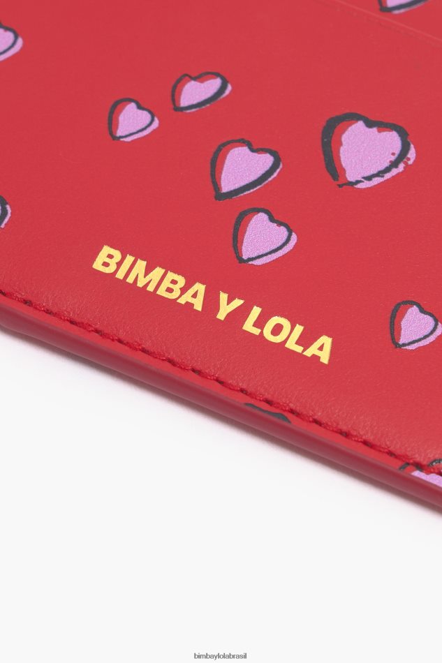 acessórios Bimba Y Lola porta cartão de corações pequenos de couro vermelho P28JFH1006