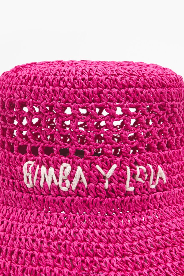 acessórios Bimba Y Lola chapéu balde de ráfia rosa P28JFH1204