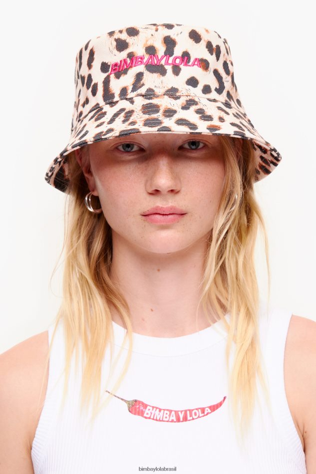 acessórios Bimba Y Lola chapéu bucket de algodão com estampa de leopardo natural P28JFH866