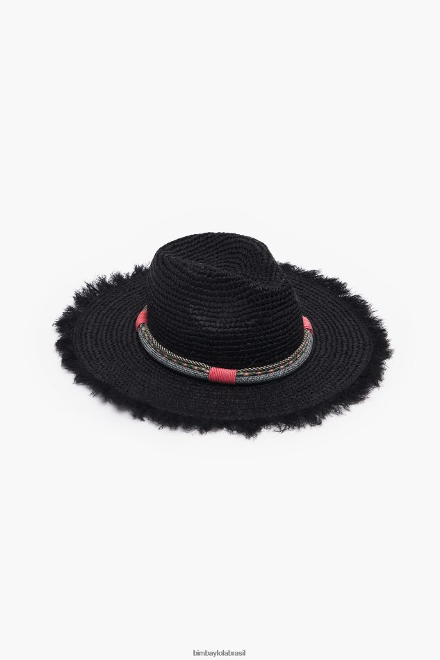 acessórios Bimba Y Lola chapéu de ráfia preto P28JFH864