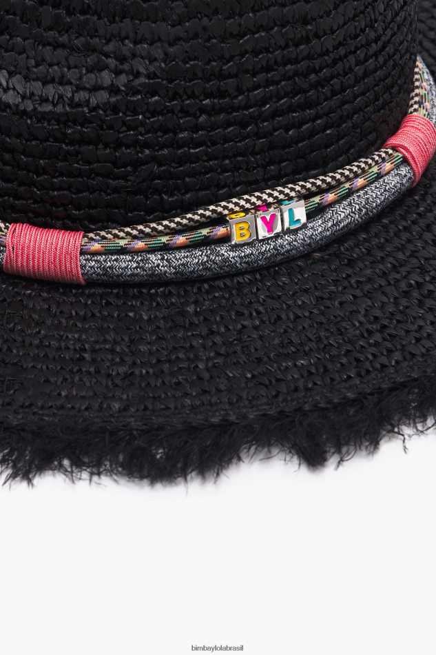 acessórios Bimba Y Lola chapéu de ráfia preto P28JFH864