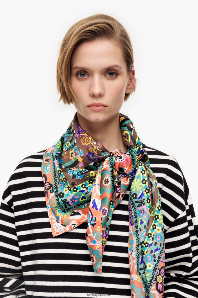 acessórios Bimba Y Lola cachecol floral e logos taupe P28JFH636