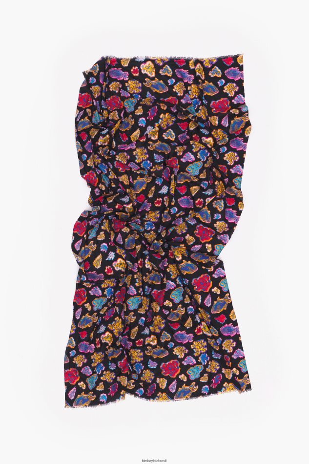 acessórios Bimba Y Lola longo sarongue de peixe de algodão preto P28JFH610