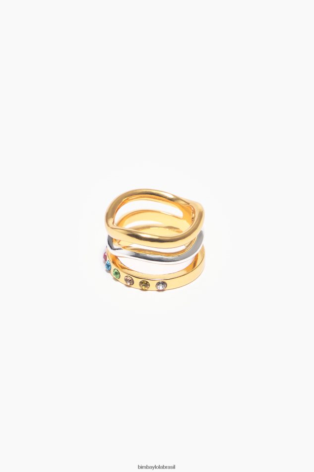 acessórios Bimba Y Lola anel de cristais de três bandas multicolorido P28JFH843