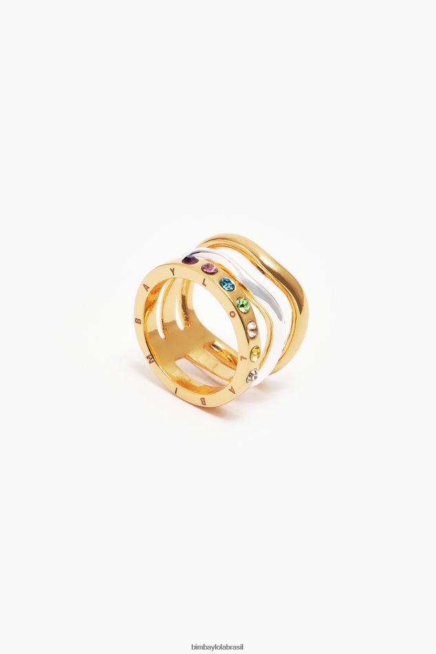acessórios Bimba Y Lola anel de cristais de três bandas multicolorido P28JFH843