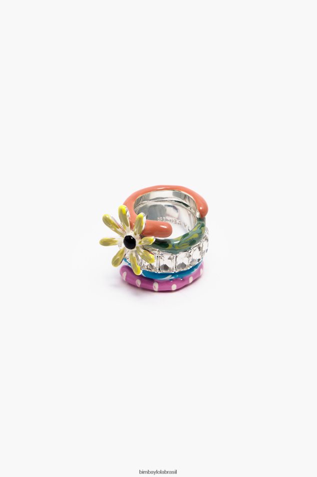 acessórios Bimba Y Lola anel de esmalte de cristal multicolorido P28JFH681