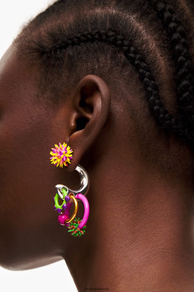 acessórios Bimba Y Lola brinco de argola com peças de esmalte multicolorido P28JFH674