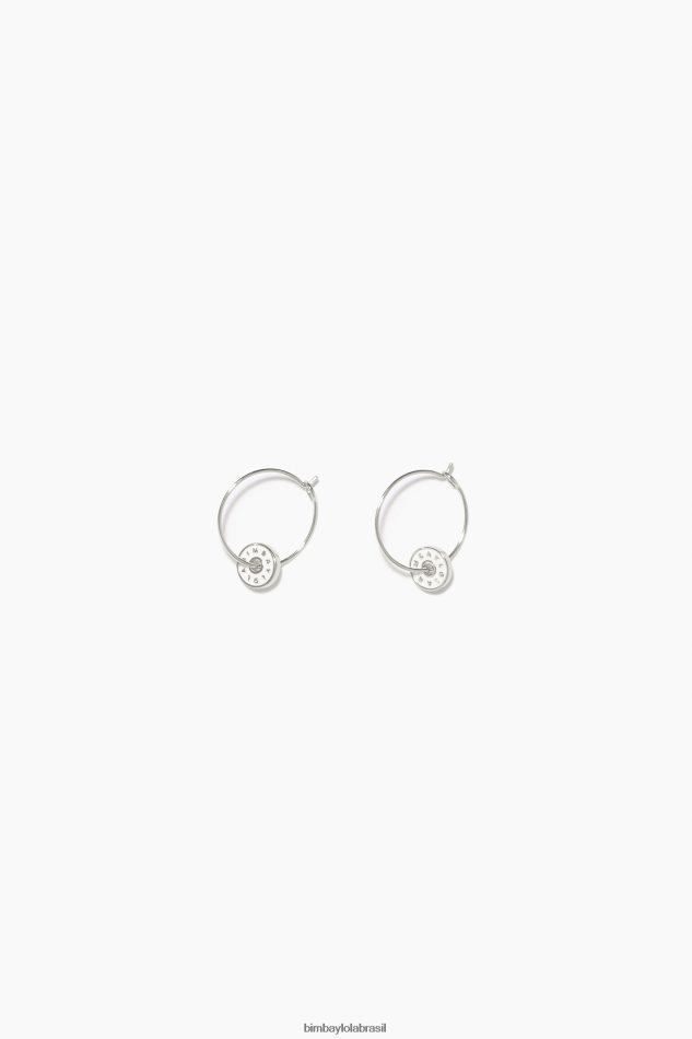 acessórios Bimba Y Lola brincos de argola com logotipo esmaltado branco P28JFH830