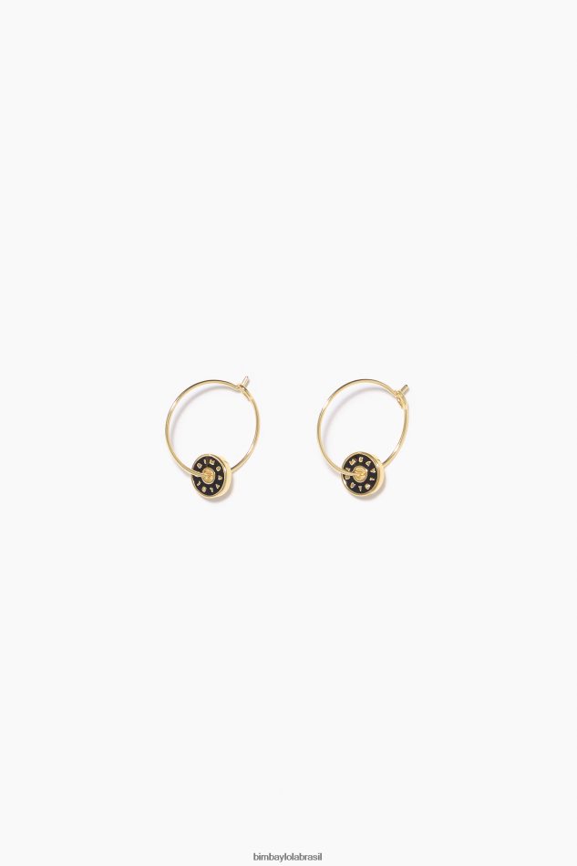 acessórios Bimba Y Lola brincos de argola com logotipo esmaltado preto P28JFH827