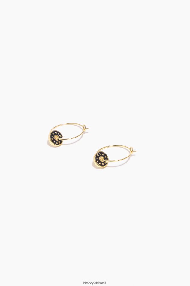 acessórios Bimba Y Lola brincos de argola com logotipo esmaltado preto P28JFH827